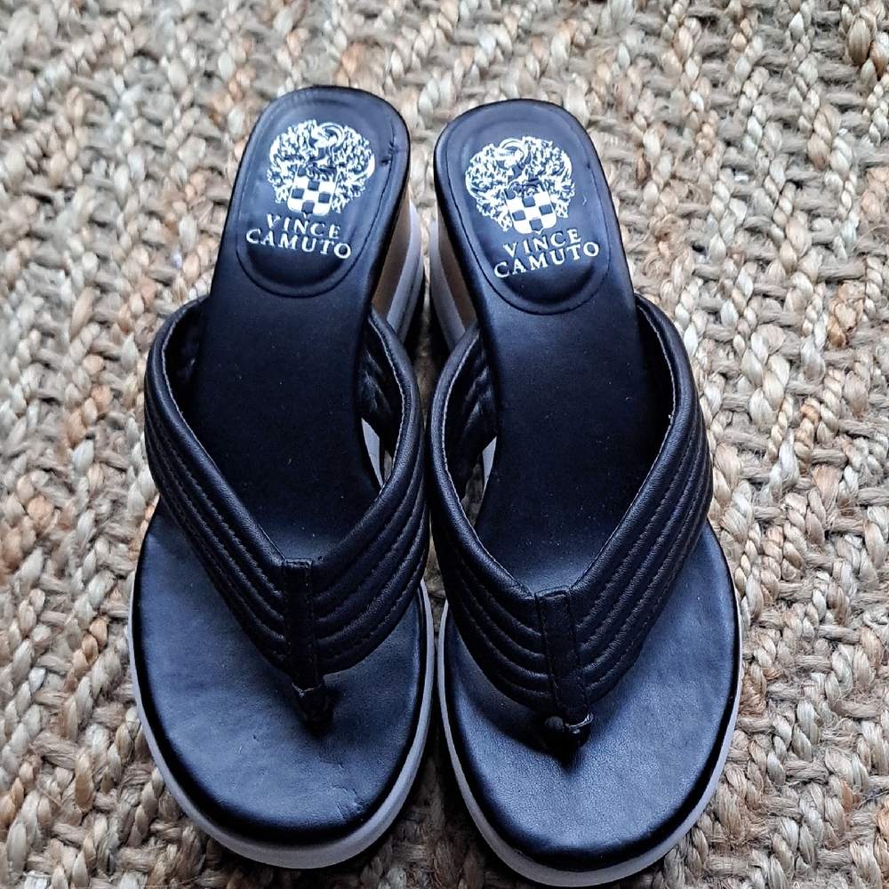 Vince Camuto Black Leather Perseena Platform Sandel